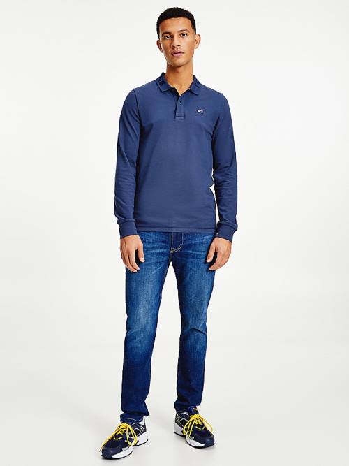 Tommy Hilfiger Tonal Long Sleeve Slim Fit Moški Polo Majica Modra | TH879WTB