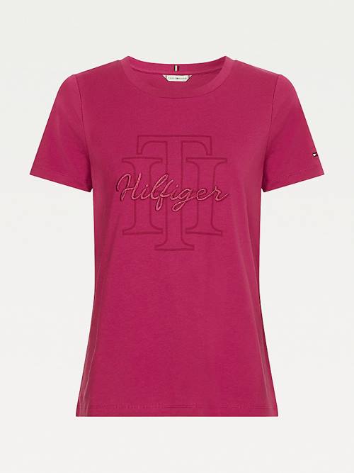 Tommy Hilfiger Tonal Script Logo Organic Cotton Ženske Majice Rdeča | TH140YKX