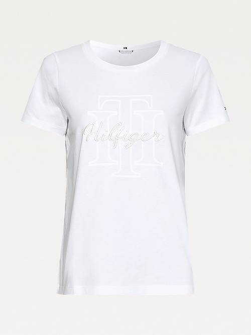 Tommy Hilfiger Tonal Script Logo Organic Cotton Ženske Majice Bela | TH301IJR