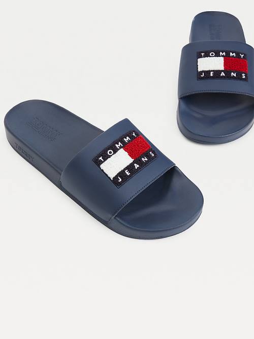 Tommy Hilfiger Towelling Tommy Badge Pool Slides Moški Sandali Modra | TH427JWT