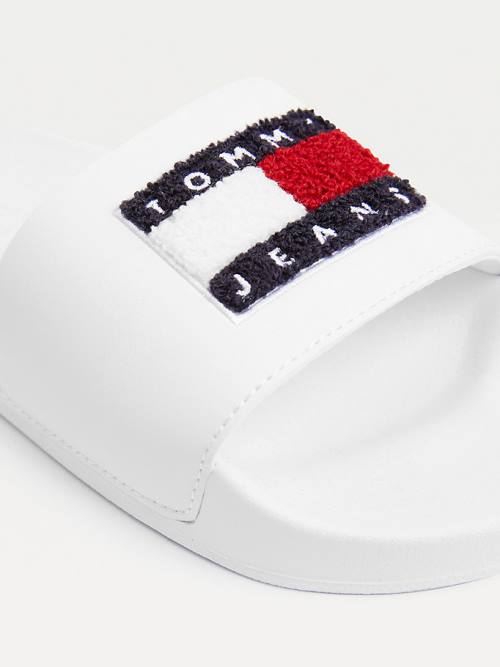 Tommy Hilfiger Towelling Tommy Badge Slides Ženske Sandali Bela | TH830DEH