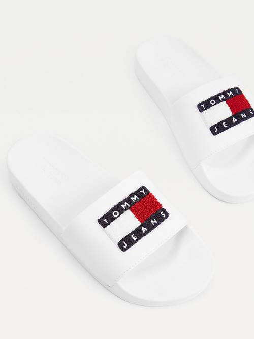 Tommy Hilfiger Towelling Tommy Badge Slides Ženske Sandali Bela | TH830DEH