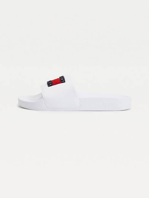 Tommy Hilfiger Towelling Tommy Badge Slides Ženske Sandali Bela | TH830DEH