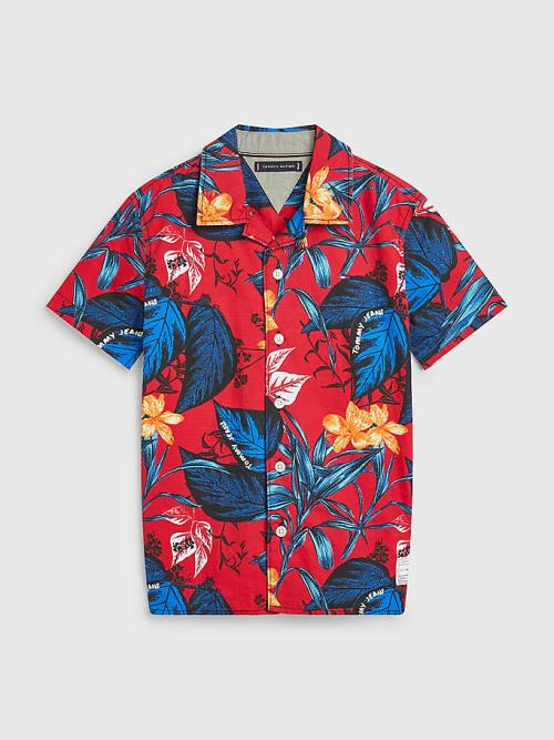 Tommy Hilfiger Tropical Print Short Sleeve Fantje Srajce Rdeča | TH594UFC