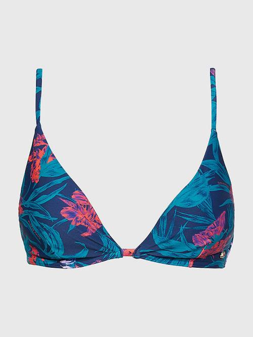 Tommy Hilfiger Tropical Print Triangle Bikini Top Ženske Kopalke Modra | TH657TZV