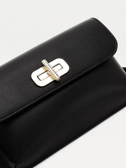 Tommy Hilfiger Turn Lock Leather Phone Ženske Torbice Črna | TH854KTJ