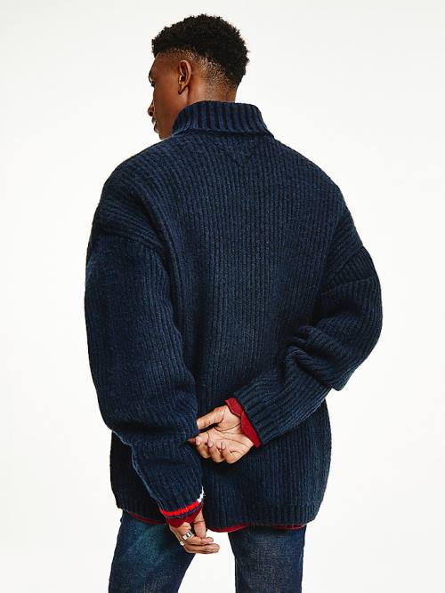 Tommy Hilfiger Two-Tone Rib-Knit Jumper Moški Puloverji Modra | TH216EKZ