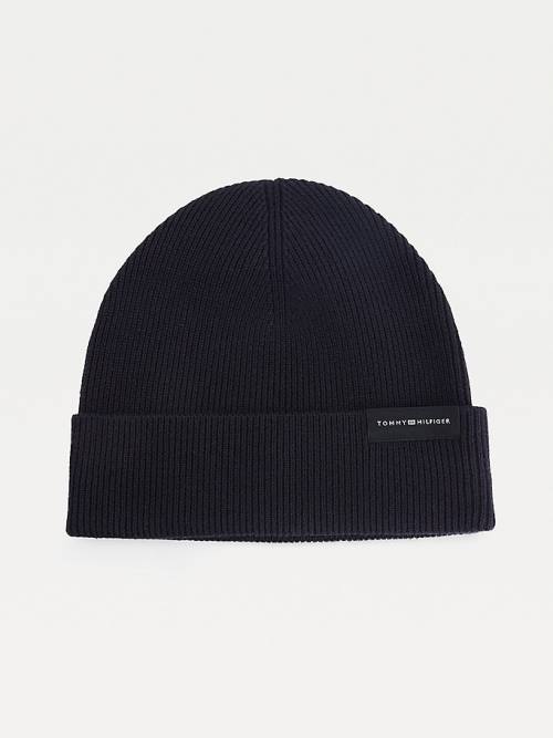 Tommy Hilfiger Uptown Wool Cotton Beanie Moški Kapa Modra | TH316AKQ