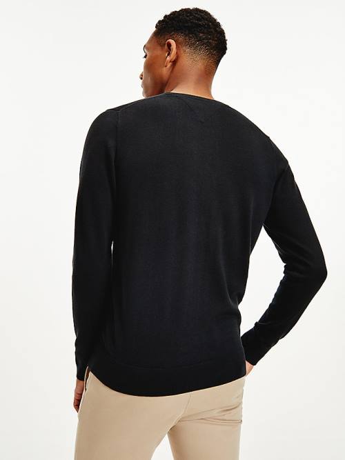 Tommy Hilfiger V-Neck Cotton Blend Sweatshirt Moški Puloverji Črna | TH182KLT