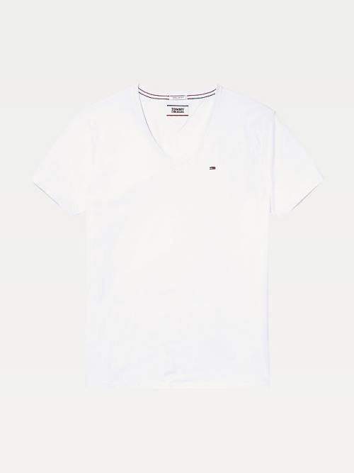 Tommy Hilfiger V-Neck Moški Majice Bela | TH973VQR