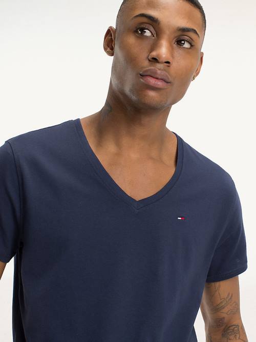 Tommy Hilfiger V-Neck Moški Majice Modra | TH549NYH