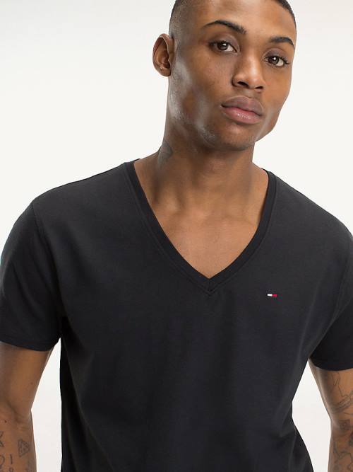 Tommy Hilfiger V-Neck Moški Majice Črna | TH127MRW