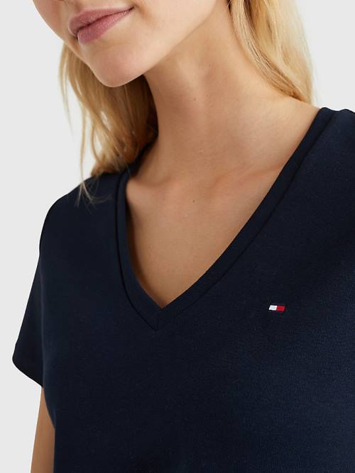 Tommy Hilfiger V-Neck Slim Fit Ženske Majice Modra | TH157KEP