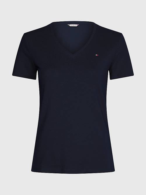 Tommy Hilfiger V-Neck Slim Fit Ženske Majice Modra | TH157KEP