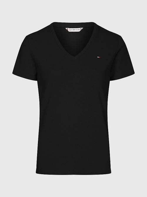 Tommy Hilfiger V-Neck Slim Fit Ženske Majice Črna | TH186VUS