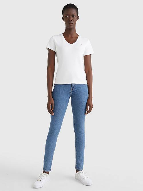 Tommy Hilfiger V-Neck Slim Fit Ženske Majice Bela | TH945SPE