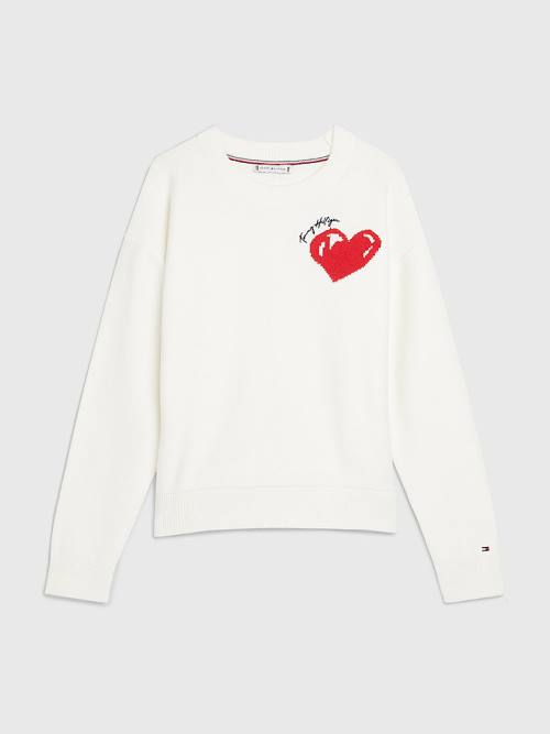 Tommy Hilfiger Valentines Heart Organic Cotton Jumper Ženske Puloverji Bela | TH273WAG