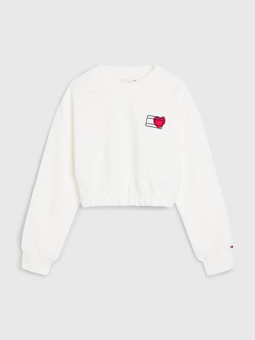 Tommy Hilfiger Valentines Heart Print Cropped Dekleta Pulover Bela | TH473EAS