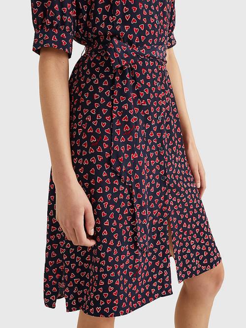 Tommy Hilfiger Valentines Heart Print Knee-Length Ženske Obleke Modra | TH143KSP