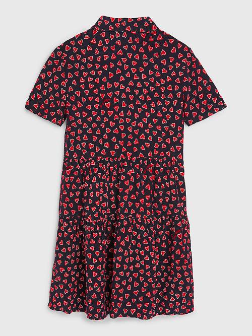 Tommy Hilfiger Valentines Heart Print Shirt Dekleta Obleke Modra | TH150HTR