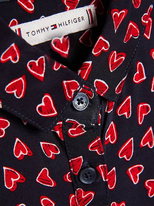 Tommy Hilfiger Valentines Heart Print Shirt Dekleta Obleke Modra | TH150HTR