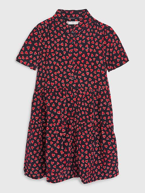 Tommy Hilfiger Valentines Heart Print Shirt Dekleta Obleke Modra | TH150HTR