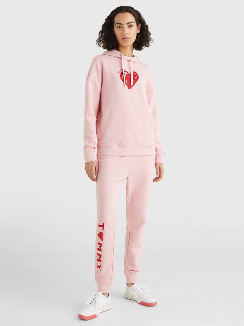 Tommy Hilfiger Valentines Heart Print Terry Joggers Ženske Hlače Roza | TH294CXA