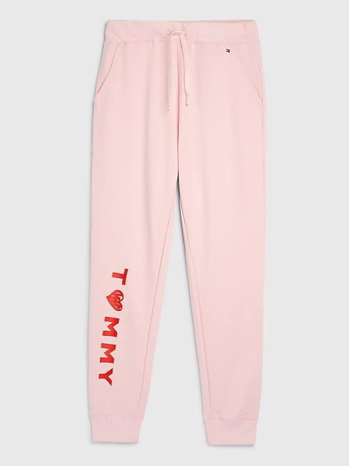 Tommy Hilfiger Valentines Heart Print Terry Joggers Ženske Hlače Roza | TH294CXA