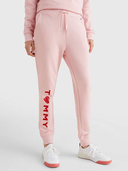 Tommy Hilfiger Valentines Heart Print Terry Joggers Ženske Hlače Roza | TH294CXA