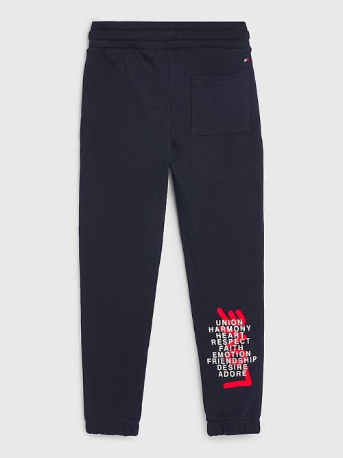 Tommy Hilfiger Valentines Heart Print Terry Joggers Fantje Hlače Modra | TH415MVL