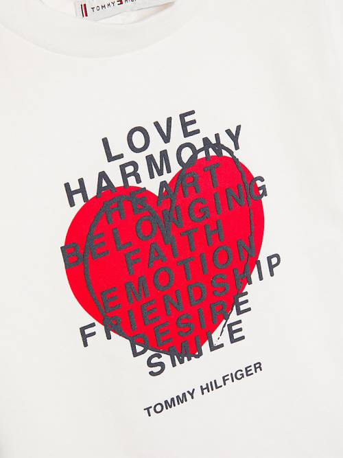 Tommy Hilfiger Valentines Heart Text Print Fantje Majice Bela | TH067TSV