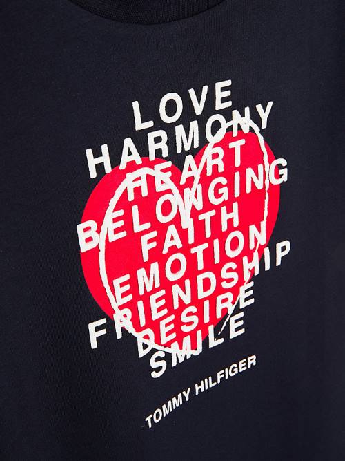 Tommy Hilfiger Valentines Heart Text Print Fantje Majice Modra | TH206DCO