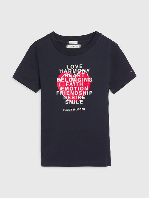 Tommy Hilfiger Valentines Heart Text Print Dekleta Majice Modra | TH693VKR