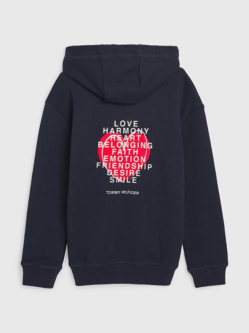 Tommy Hilfiger Valentines Print Fantje Pulover s kapuco Modra | TH832RWE