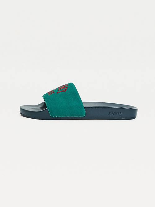 Tommy Hilfiger Varsity Pool Slides Moški Sandali Zelena | TH608SBD