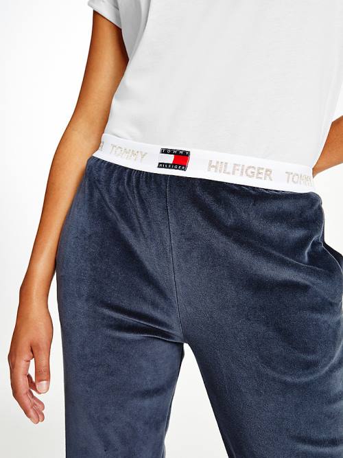 Tommy Hilfiger Velour Repeat Logo Waistband Joggers Ženske Hlače Modra | TH956IRD