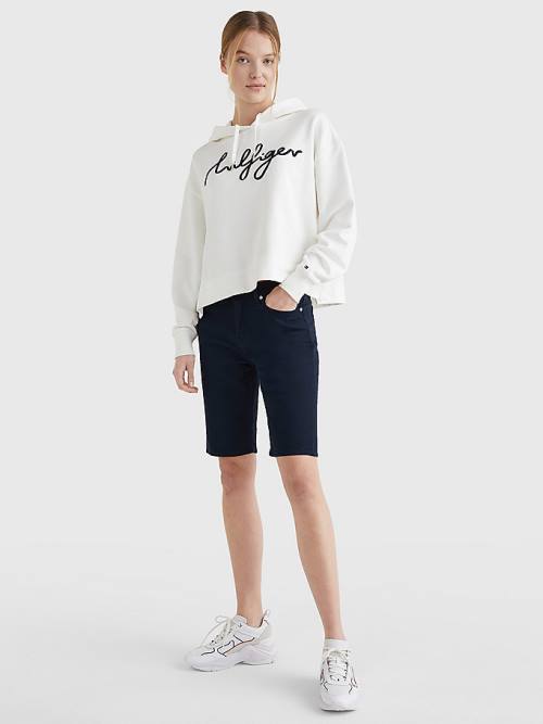 Tommy Hilfiger Venice Slim White Denim Ženske Kratke Hlače Modra | TH596HTR