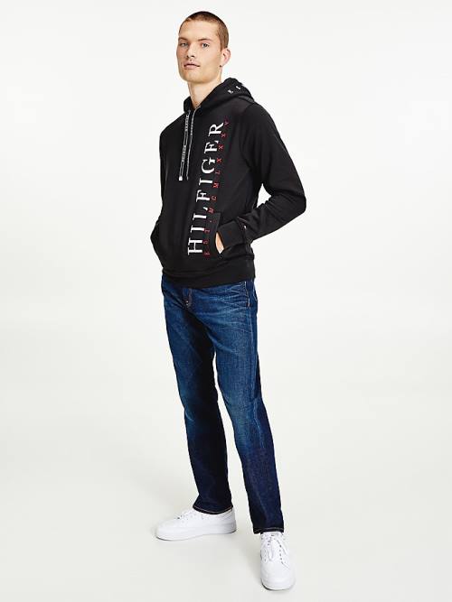 Tommy Hilfiger Vertical Logo Flex Fleece Moški Pulover s kapuco Črna | TH246JZG