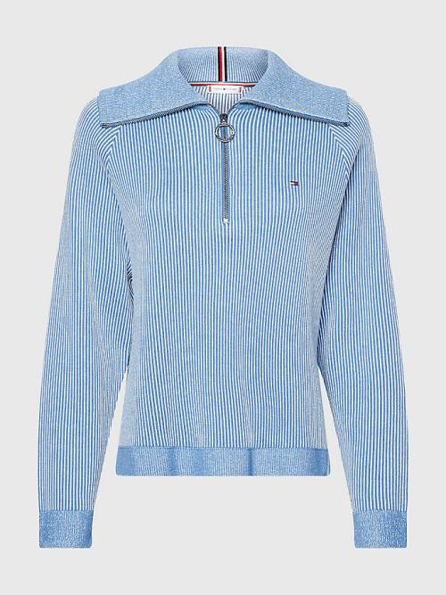 Tommy Hilfiger Vertical Stripe Half Zip Sweatshirt Ženske Puloverji Bela | TH324VWJ