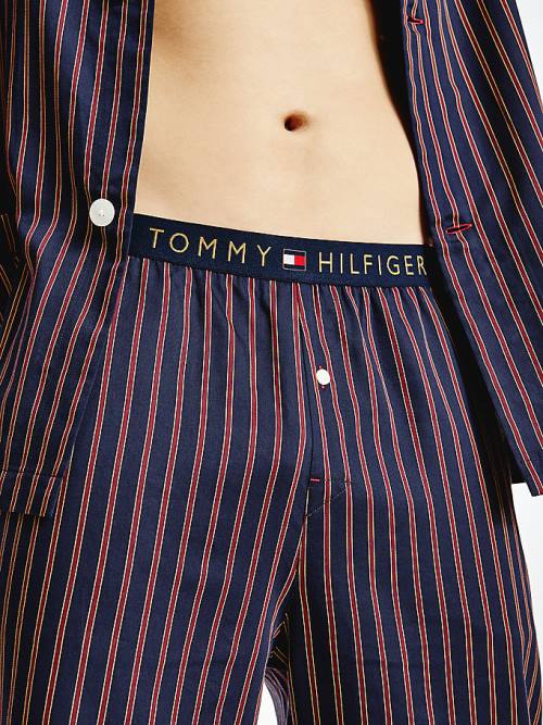 Tommy Hilfiger Vertical Stripe Trousers Moški Pižama Modra | TH205UTL