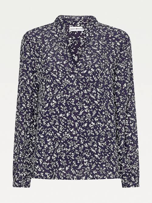 Tommy Hilfiger Viscose Floral Regular Fit V-Neck Ženske Bluza Modra | TH916USM