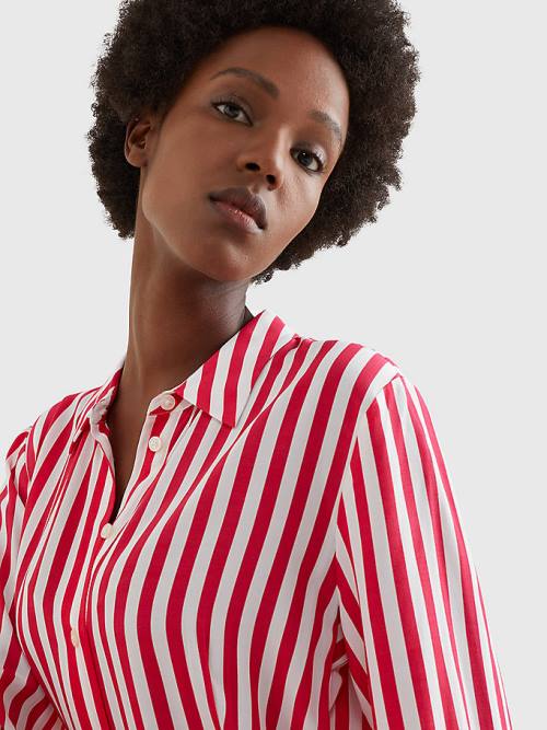 Tommy Hilfiger Viscose Stripe Shirt Ženske Obleke Roza | TH190NYL