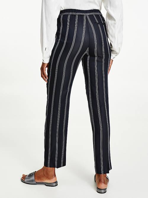 Tommy Hilfiger Viscose Stripe Tapered Ženske Hlače Črna | TH318ZYL