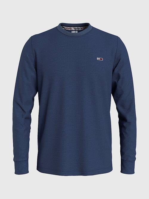 Tommy Hilfiger Waffle Crew Neck Long Sleeve Top Moški Majice Modra | TH087TLB