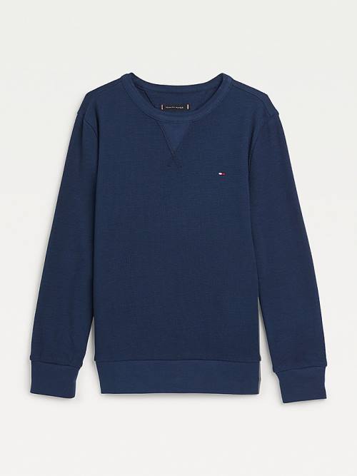 Tommy Hilfiger Waffle Long Sleeve Fantje Majice Modra | TH475FDM