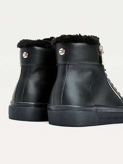 Tommy Hilfiger Warm Lined High-Top Vulcanised Ženske Superge Črna | TH918AIL