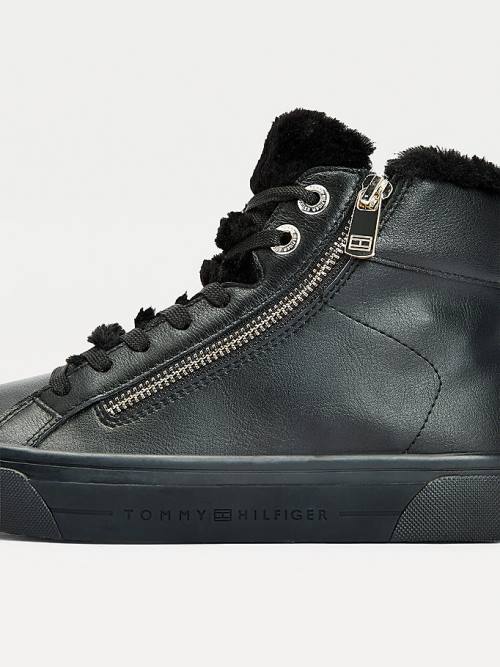 Tommy Hilfiger Warm Lined High-Top Vulcanised Ženske Superge Črna | TH918AIL