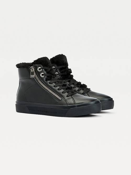 Tommy Hilfiger Warm Lined High-Top Vulcanised Ženske Superge Črna | TH918AIL