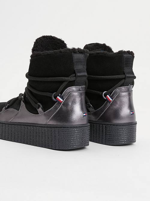 Tommy Hilfiger Warm Lined Lace-Up Snow Ženske Škornji Črna | TH430OEL