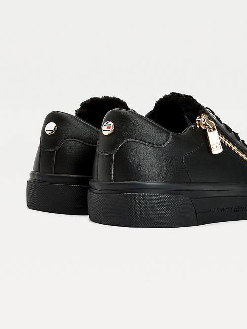 Tommy Hilfiger Warm Lined Low-Top Vulcanised Ženske Superge Črna | TH103CVK